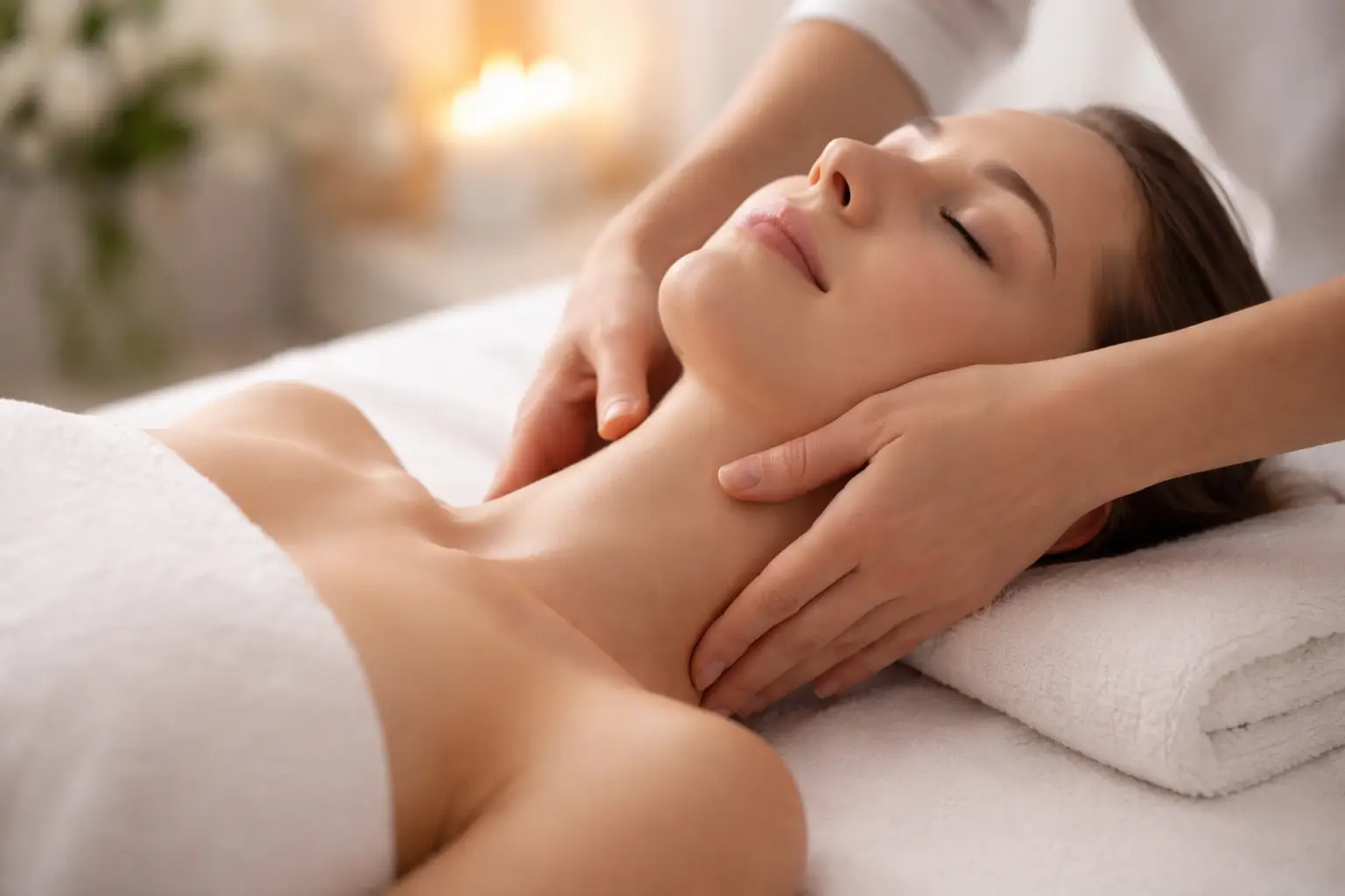 Im Nackenbereich wird eine manuelle Lymphdrainage durchgeführt.